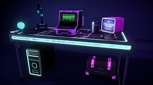 Desk | Design |  Sci-Fi Workstation | Neon Termi - Download Free 3D model by CG Lads (@CGlads)