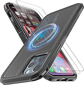 for iPhone 12 Pro Max Case, [Compatible with MagSafe][10 Ft Anti fall test][2 TPE Screen Protectors] Shockproof Military-Grade Protection Heavy Duty Full-Body Case For iPhone 12 Pro Max 6.7"-Black
