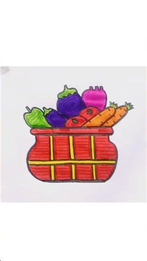 Easy Vegetable Basket Drawing Tutorial 🥕🍆 | Simple Drawing for Beginners | Art Shorts