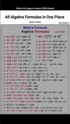 All Algebra Formulas In One Place!!