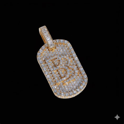 Iced Out Custom Letter Pendant, Baguette Diamond Initial Necklace, Bling Hip Hop Dog Tag, Personalized 14k Gold Jewelry, Rapper Name Charm - Etsy