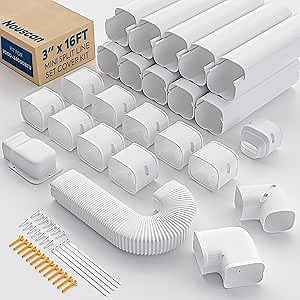 3" 16Ft Mini Split Line Set Cover with Flexible Duct, Upgrade PP Decorative Minisplit Lineset Cover Kit, Paintable for Mini Split, Air Conditioner, Central AC, HVAC and Heat Pumps, White