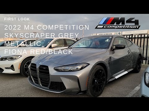 First Look at 2022 BMW M4 Comp M xDrive Skyscraper Grey Metallic Fiona Red/Black