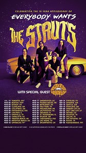 49K views · 2K reactions | We’re hitting the road this summer to celebrate 10 amazing years of The Struts - pre-sale tickets are available now! Use code EVERYBODY to get early access and join us across North America with special guests Dirty Honey. Don’t miss your chance to celebrate with us - see you out there!  https://www.thestruts.com/tour/ | The Struts | Facebook