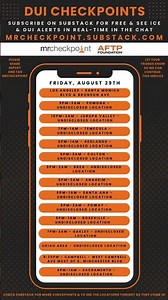 DUI Checkpoints Friday August 29th 2025