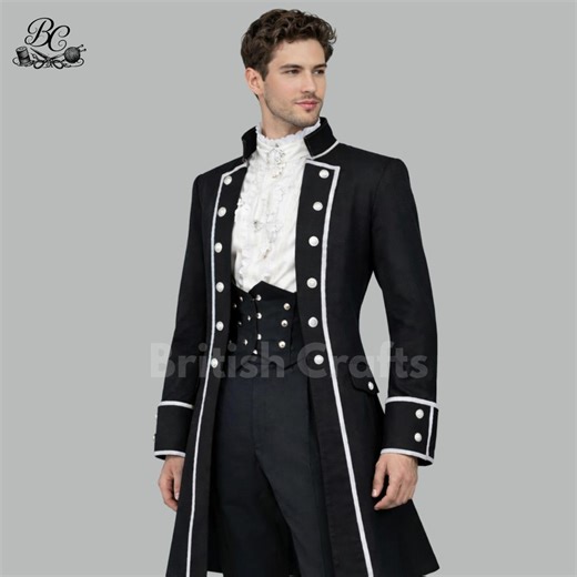 Black Regency Military Tailcoat Suit Men Victorian Gothic Prince Coat Wedding Frock Coat Steampunk Outfit Historical Reenactment Costume - Etsy