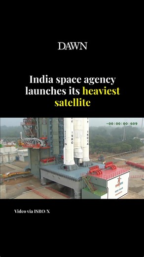 India’s space agency launched its heaviest ever payload on Wednesday, with Prime Minister Narendra Modi calling the deployment “a significant stride” for the space sector. The LVM3-M6 rocket launched the US-built AST SpaceMobile communications satellite into low-Earth orbit. The Indian Space Research Organisation (ISRO) said it was the “heaviest payload to be launched from Indian soil”. Read more: https://www.dawn.com/news/1962974/india-space-agency-launches-its-heaviest-satellite #DawnToday | D