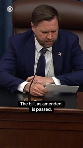 793K views · 10K reactions | Vice President JD Vance cast the tie-breaking vote to pass President Trump's "big, beautiful bill" in the Senate, after three Republican senators joined all Democrats in opposing it. The massive tax and spending bill now returns to the House for sign off, and Trump pushes lawmakers to approve it by July 4. https://www.cbsnews.com/news/senate-debate-trump-one-big-beautiful-bill/ | CBS News | Facebook