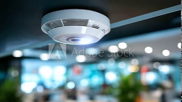 Smoke detector device, fire alarm equipment, home safety installation, residential protection measure, ceiling mounted system, security warning device, emergency detection tool, de vídeo de Stock