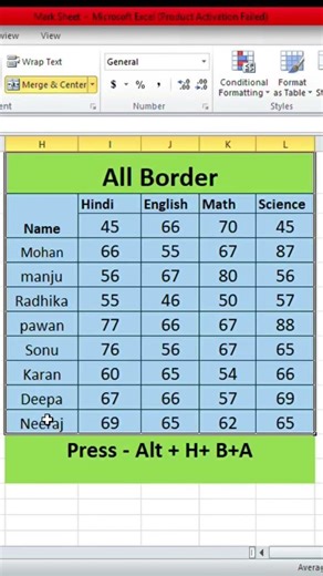 Add Border in Excel || Excel Tips & Tricks || #Shorts #exceltips