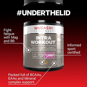 Intensify your workout with Musashi Intra workout, packed full of vitamins and minerals to keep you pushing for longer. Sip throughout your session for best results. https://musashi.com/product/intra-workout-350g/ #sportsnutrition #supplements #sports #faq #intraworkout | Musashi Nutrition