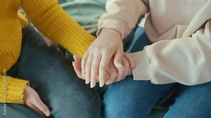 Best Friends Supporting Each Other Holding Hands. Friendly Support. Teenage Psychological Trauma, Adolescence Concept. Mental Health.