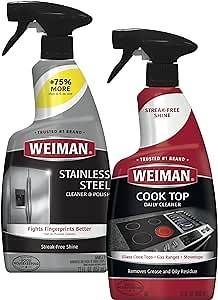 Weiman Disinfecting Stovetop Cleaner & Stainless Steel Cleaner - 22 Ounce - Daily Appliance Kitchen Cleaning Kit