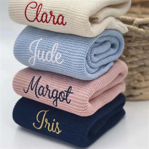 Personalized Baby Name Blanket • Custom Knit Newborn Swaddle • Embroidered Name Blanket for Hospital Photos & Birth Announcements