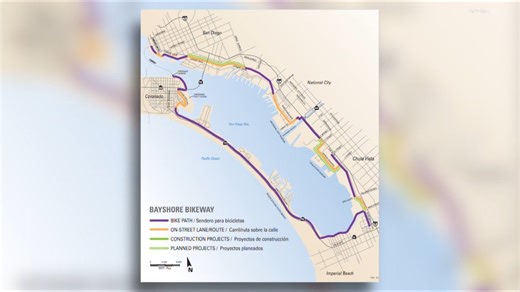 The Bayshore Bikeway path takes you around San Diego Bay