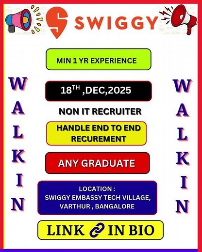 COMPANY : SWIGGY - non it recruiter JOBS in HYDERABAD / Hurry Up |