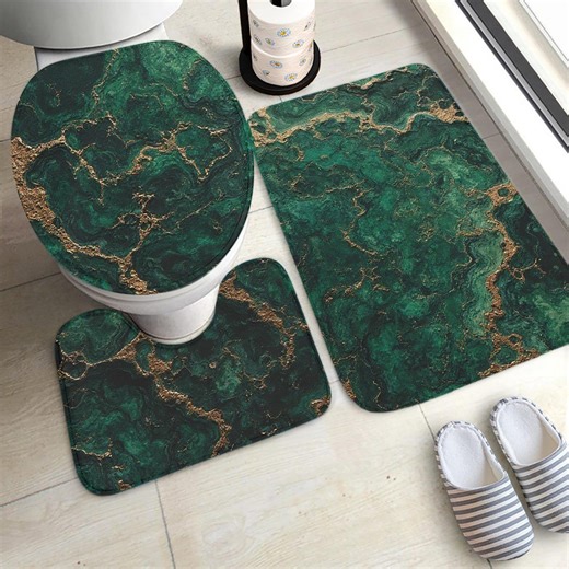 Emerald Green Gold Marble Bathroom Rug Set of 3, Luxury Malachite Bath Mat, Dark Green Fluid Art Toilet Decor, Modern Stone Rug, Non Slip - Etsy