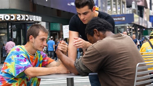 A street challenge between two homeless men
