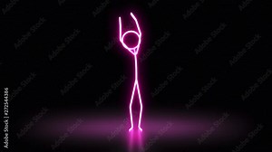 Looping happy stickman cheering and waving in a neon style
