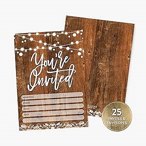 EAXIUCE25 Rustic You're Invited Fill-in Party Invitations and Envelopes, Perfect for Bridal and Baby Shower, Rehearsal Dinner, Birthday Party, Anniversary, Graduation