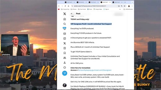Pay Once. Get Lifetime Access to My Entire Library, Future Releases, 1-on-1 Coaching & Unlimited Support-Before This Deal Disappears ForeverVIP Evergreen PLUS 1 Hour Consultation and 1 month Unlimited Text SupportEverything I've EVER produced.Everything I'll EVER produce in the future.A Discord group to get your questions answered FAST.And Bunnies BEST SEX trifecta.Plus a BONUS of-1 month of Unlimited Text SupportTo get YOUR Game dialed in.(Unlimited Text Support includes a 1 hour initial Consul