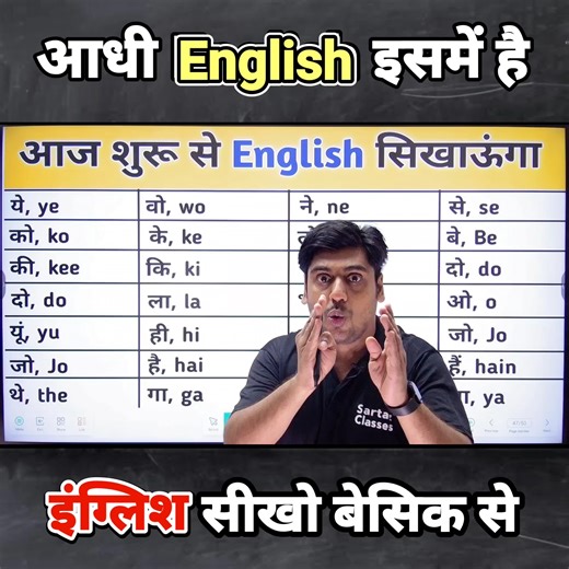 16M views · 125K reactions | से, बे, ये, वो, यूं, जो, ओ - English सीखने है तो ये छोटे छोटे words याद कर लो, Best English Speaking #new #virals #viralreelsシ | Sartaz Classes | Facebook