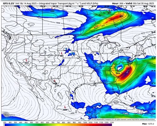 1.5K views | Full run of the Latest GFS model shows Erin and then a trail behind affecting the east coast…. Euro AI shows a Gulf threat… posted as well | Gulf Coast Severe Weather & Tropics | Facebook