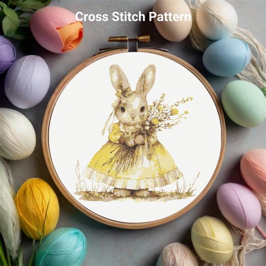 Vintage Easter Bunny Cross Stitch Pattern, Cottagecore Spring Cross Stitch, Classic Easter Cross Stitch - Etsy