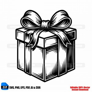 Gift Box Vector: Present With Bow SVG, PNG, PDF (digital Download) - Etsy