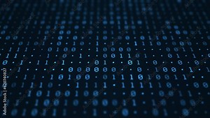 Binary code motion background. Moving numbers, digits zero and one. Seamless loop