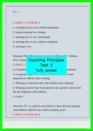 Coaching Principles Test 2 fully solved video