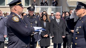 Funeral held today for slain NYPD Officer Jonathan Diller, with thousands lining the road outside of St. Rose of Lima Roman Catholic Church in Massapequa, New York to pay their respects to the fallen officer Diller’s wife Stephanie spoke at the service, sharing memories of how the two met, their wedding day, and the happiness following the birth of their son Ryan, who is now one year old Diller was posthumously promoted to detective first grade by Police Commissioner Edward Caban at the service,