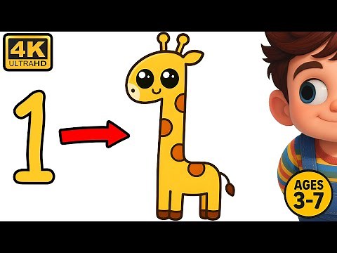 How to Draw Number 1 into a CUTE GIRAFFE 🦒 Step by Step Drawing for Kids Learn Numbers & Animals