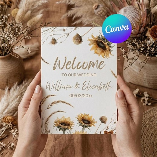 Sunflower Wedding Welcome Sign,wedding Invitation Template, Editable Floral Poster, (digital Download) - Etsy