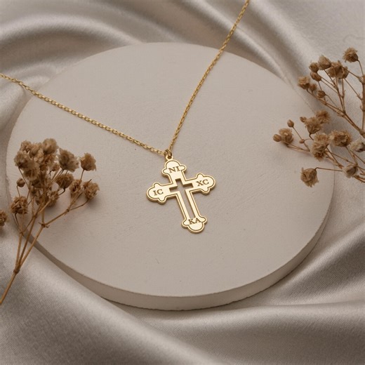 Orthodox Cross Necklace: Gold Plated Byzantine Pendant IC XC NIKA Christian Jewelry in Silver - Etsy