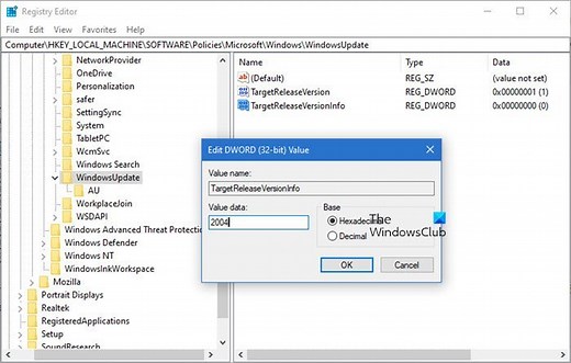 Select Target Feature Update version; Stop Windows from upgrading to next version