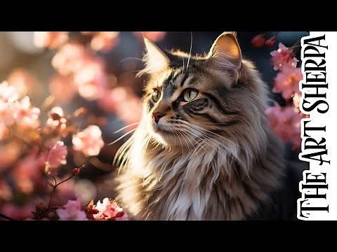 Maine Coon tabby Cat in pink Flowers 🌟🎨 How to paint acrylics for beginners: Paint Night at Home