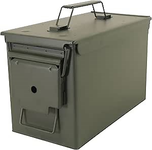 INNOVATEX .50 Cal Ammo Can, 24 Pre-Cut Pistol Magazine Holder, Metal Storage Box Case For Mags With Rubber Gasket Seal, Military Grade Water-Resistant, Empty Can, Army Green Steel