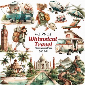 Travel & Adventure Clipart: Cute Whimsical Graphics (digital Download – 43 Pngs) - Etsy