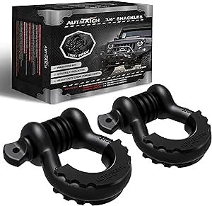 AUTMATCH D Ring Shackle 3/4" Shackles (2 Pack) 41,887Ibs Break Strength, Clevis Shackle with 7/8" Screw Pin and Shackle Isolator Washer Kit for Tow Strap Winch Off Road Vehicle Recovery, Frosted Black