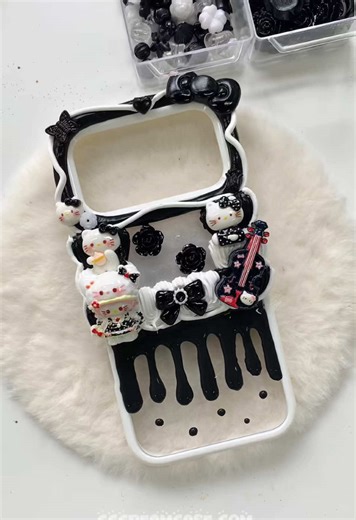 Betty, your Pearl Kitty phone case is ready to go! 🖤 #decoden #handmade #fyp #sanriocore #diy