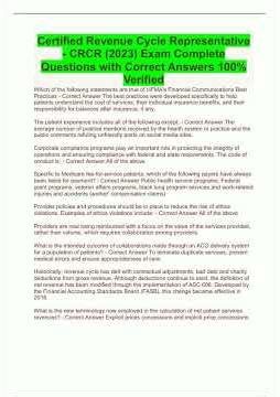 Certified Revenue Cycle Representative CRCR 2023 Exam Complete Questions with Correct Answers 100 V