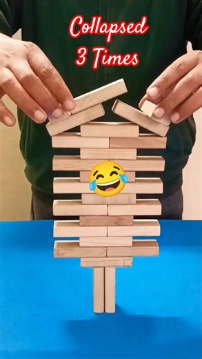 Collapsed 3 Times - Funny Reaction on Building a Jenga Tower 😂 #jenga #woodenblocks #jengatower