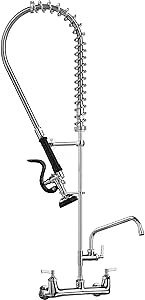 Commercial Faucet with Sprayer 8 Inch Center 42" Height Commercial Wall Mount Faucet Pre-Rinse Kitchen Sink Fuacet with 12" Swing Spout Fit for 3 Compartment Sink
