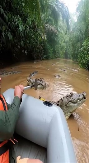 Man Records Crocodile Jumping Into His Inflatable Boat
