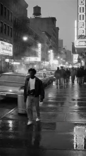 In the heart of 1980s New York, every street carried life, energy, and countless untold stories. Neon lights flickered, reflecting pinks, blues, and yellows onto the wet pavements as yellow taxis slowly navigated the crowded avenues. People moved with purpose, dressed in leather jackets, high-waist jeans, and shoulder pads, each step echoing the dreams and struggles of the era. Street vendors called out, selling hot dogs, pretzels, and newspapers, while a saxophonist played soulful jazz on the c