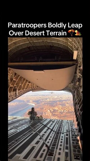 Epic Paratrooper Jump Over Desert Terrain — Plane Then Flys Over Coastal Blue Sea ✈️🪂 #Paratrooper
