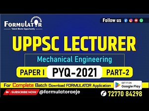 UPPSC Lecturer PYQ 2021 Mechanical Engineering Paper-I Video Solution Part-02