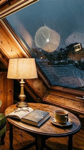 Rain on Skylight Window 🌧️ Cozy Attic Night