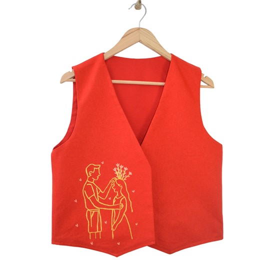 Customizable Woman's Vest, Handmade Linen-blend Waistcoat, Handpainted Vest - Etsy